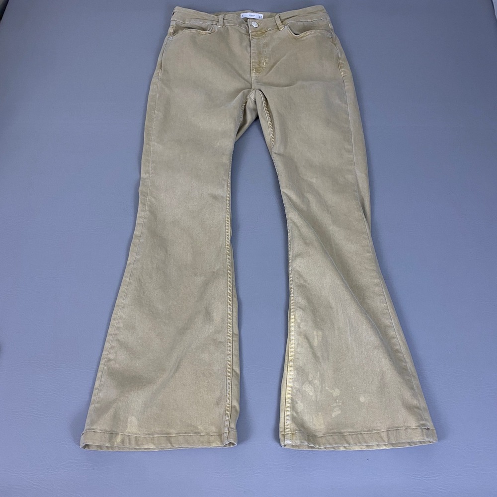 Mango MNG Jeans Women's Size 10 Denim Tan Khaki Flare Mid Rise Boho 70s *Flaws*